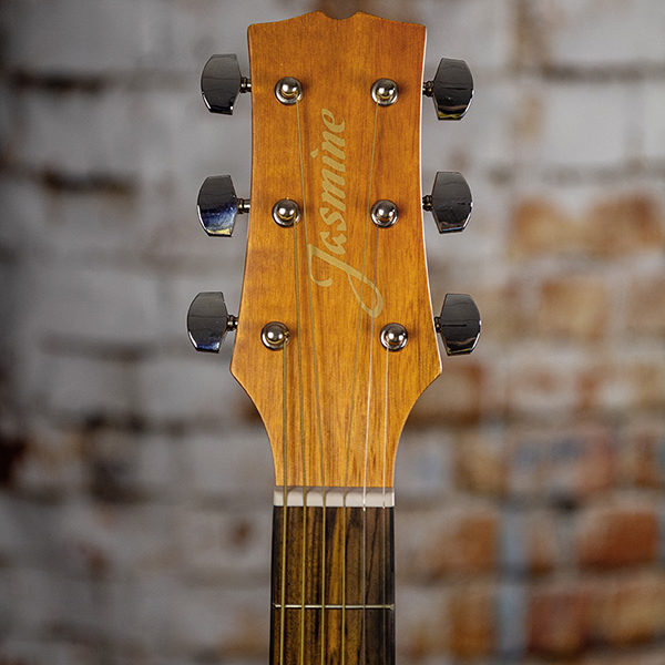 closeup of headstock of Jasmine S-35